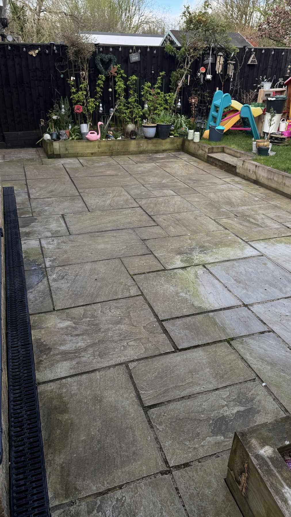 Patio before cleaning, Jetstream Powerwash Swindon