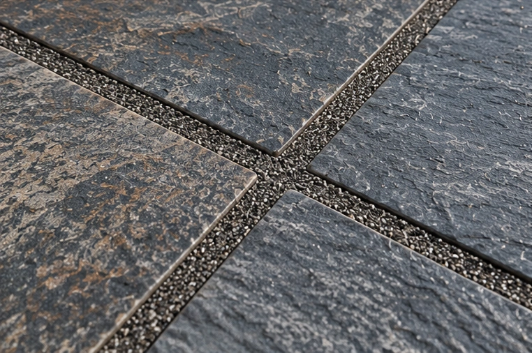 Basalt patio jointing with dark contemporary paving